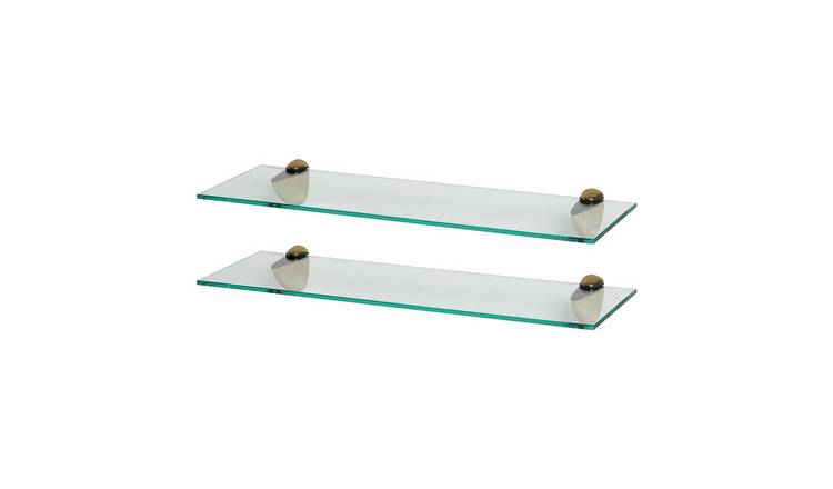 Harbour Housewares Floating Glass Bathroom Shelves - Gold - Set of 2