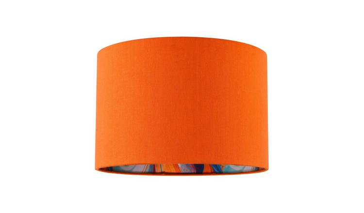 Happy Homewares Orange Linen Fabric with Inner Multi Colour Lampshade - 30cm