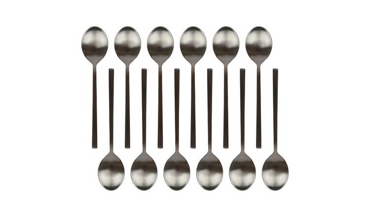Argon Tableware Stainless Steel Dessert Spoons - Black - Pack of 12