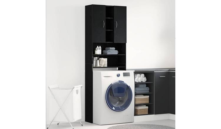 Walplus 9 Compartment Washing Machine Cabinet - Black Oak - 64 x 25.5 x 190 cm