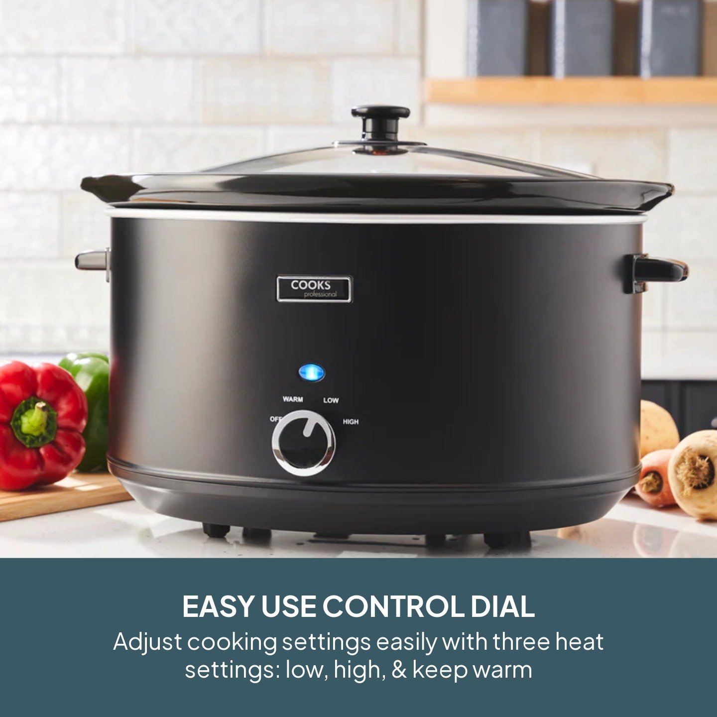 Cooks Professional 8L Slow Cooker with 3 Heat Settings - Black - Image 2