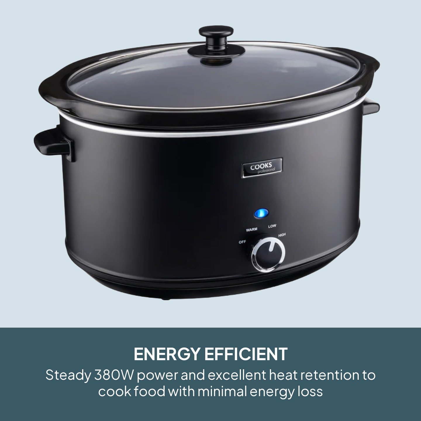 Cooks Professional 8L Slow Cooker with 3 Heat Settings - Black - Image 3