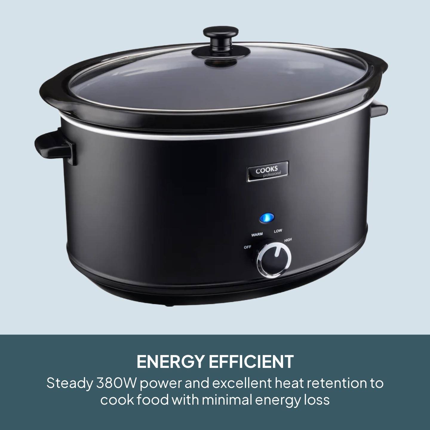 Cooks Professional 8L Slow Cooker with 3 Heat Settings - Black - Image 3