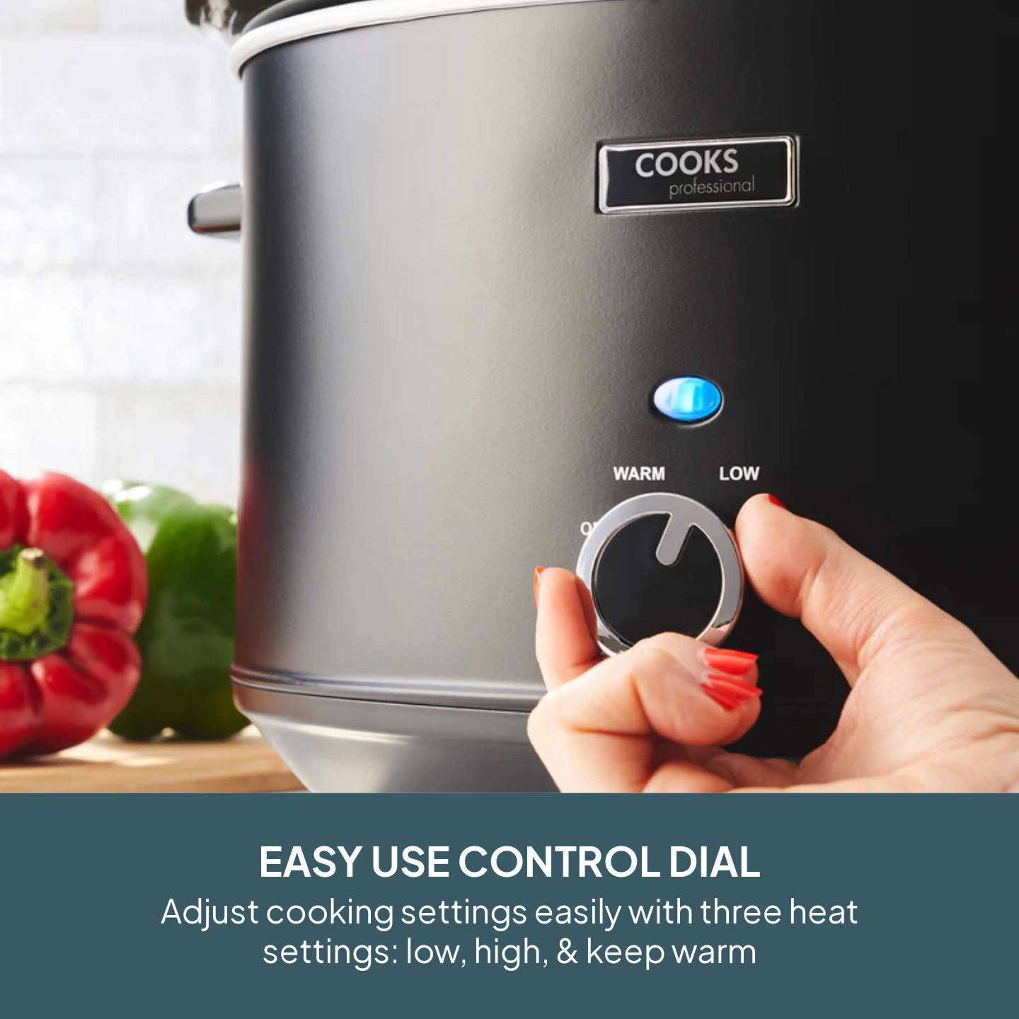 Cooks Professional 8L Slow Cooker with 3 Heat Settings - Black - Image 4