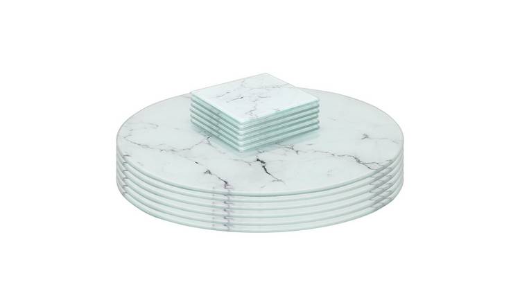 Harbour Housewares 12pc Round Glass Placemats & Square Coasters Set Marble