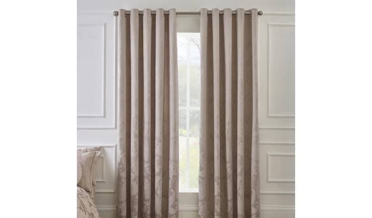 Catherine Lansfield Opulent Jacquard Ring Curtains - Champagne - 168 x 229cm
