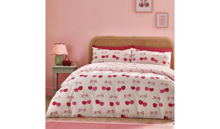 Catherine Lansfield Cherries and Bows Duvet Cover Set - King - Pink