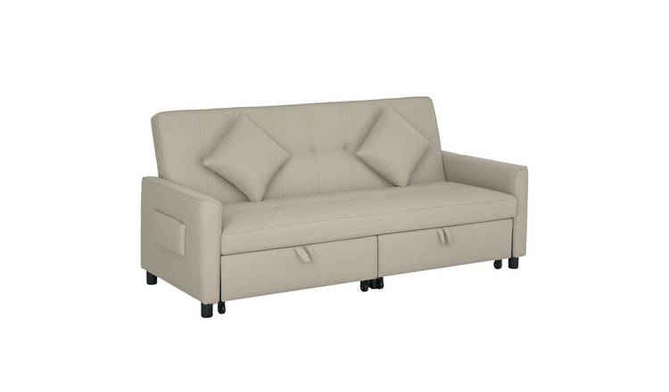 HOMCOM 3 Seater Fabric Sofa Bed with Pull Out Couch - Beige
