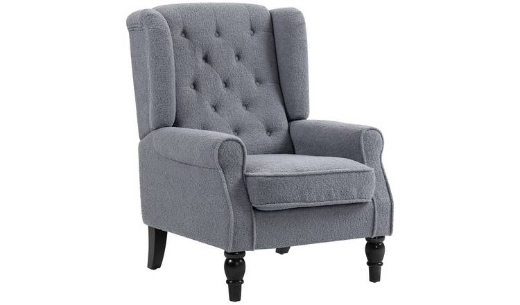 HOMCOM Wooden Button Tufted Teddy Armchair for Living Room - Grey