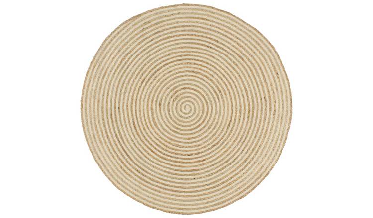 Walplus Jute Rug - Natural and White Spiral Design - 150 cm