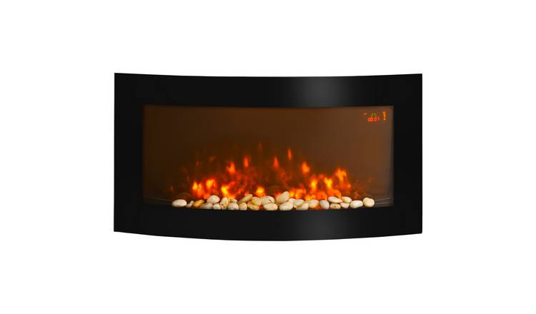 HOMCOM Wall Mounted Electric Fireplace with Side Lights - Black