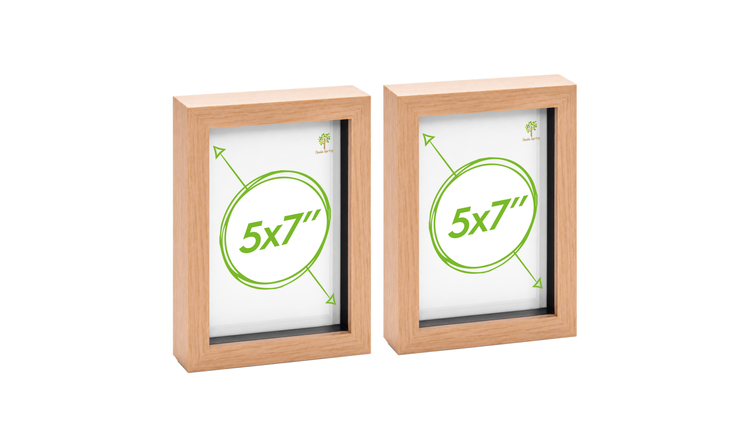 Nicola Spring 3D Box Photo Frames - 5 x 7" - Set of 2 - Light Wood