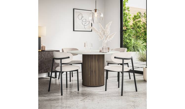 Furniture Online Arlo Myla Marble Top w Wal Legs Dining Table & 4 Beige Chairs