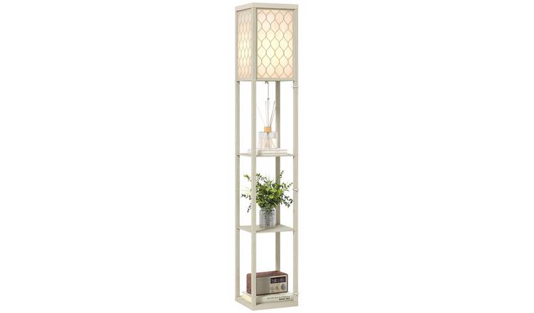 HOMCOM Modern Floor Lamp with Fabric Lampshade - Oak