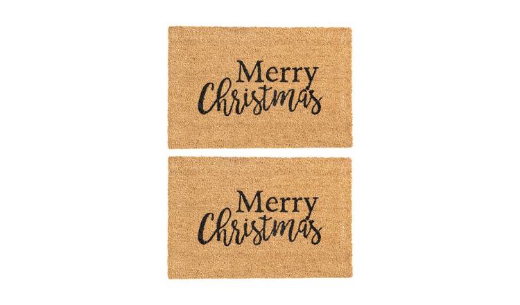 Nicola Spring Christmas Coir Door Mats - Merry Christmas - Pack of 2