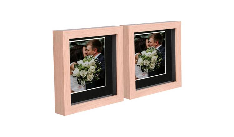 Nicola Spring 3D Box Photo Frames - 6 x 6" with Mount - Set of 2 - Light Brown