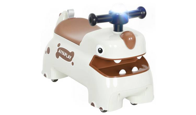 AIYAPLAY Dinosaur Under Seat Storage Lights Music Kid Sliding Car - Cream White