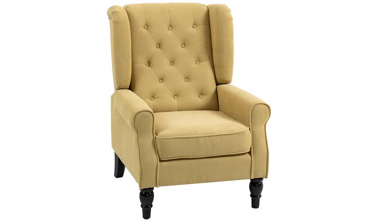 HOMCOM Wooden Button Tufted Snow Flannel Armchair for Living Room - Yellow