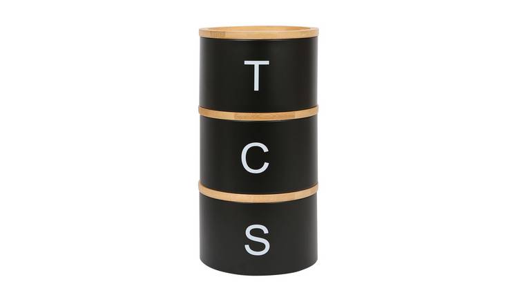 Harbour Housewares 3pc Stacking Tea Coffee Sugar Canister Set - Black