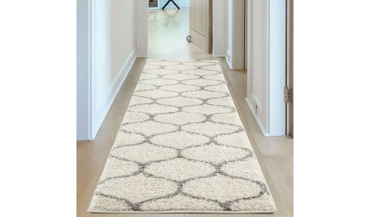 The Rugs Cream and Grey Moroccan Trellis Runner Rug - 80 x 300cm
