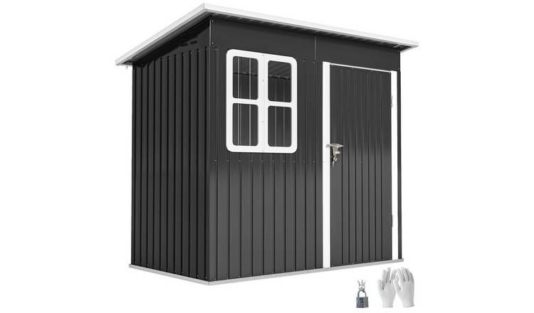 Outsunny Galvanised Steel Garden Shed with Foundation Kit - Dark Grey