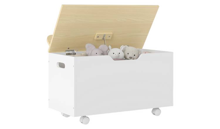AIYAPLAY Single Wooden Toy Box with Wheels Kids Storage Chest - White