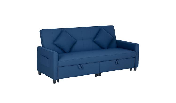 HOMCOM 3 Seater Fabric Sofa Bed with Pull Out Couch - Blue