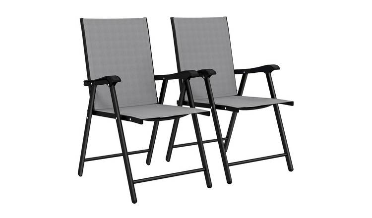 Outsunny Set of 2 Foldable Garden Dining Chair with Metal Frame - Light Grey