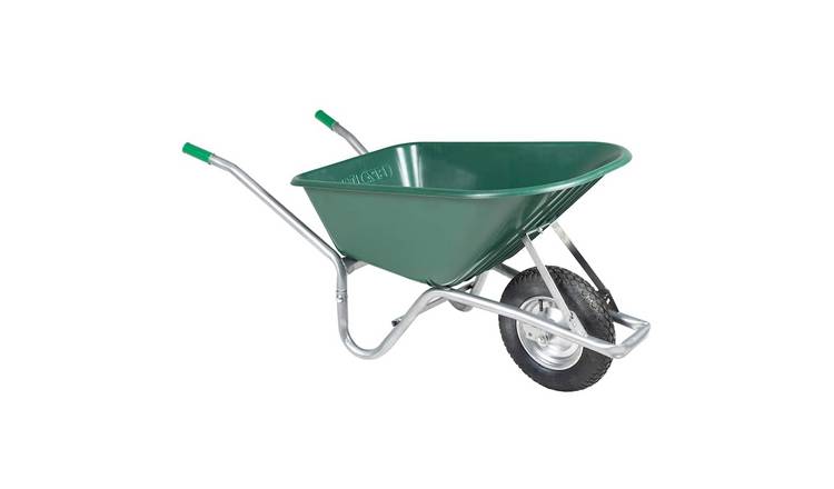 Walplus Galvanised Steel Wheelbarrow 90 L 150 kg and - Green - 140 x 63 x 65 cm