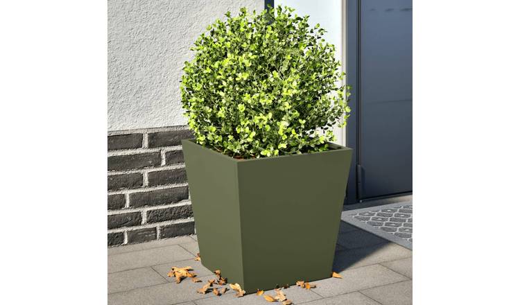 Walplus Pack of 2 Steel Garden Planter - Olive Green - 40 x 40 x 40 cm