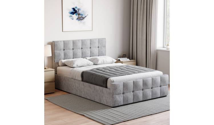 Vida Designs Valentina Double Crushed Velvet Ottoman Bed - Silver