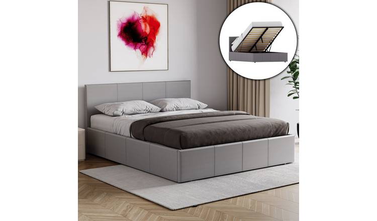 Vida Designs Lisbon King Size Ottoman Faux Leather Storage Bed - Grey