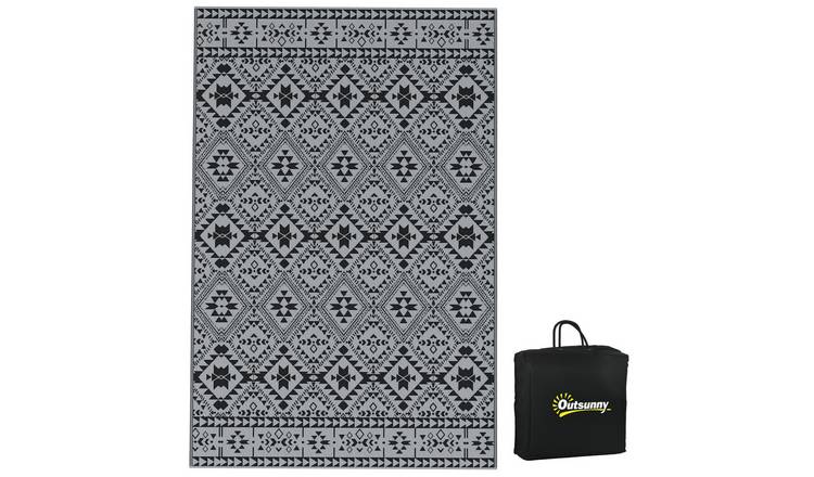 Outsunny Waterproof Reversible Outdoor Rug with Carry Bag - Black and Grey