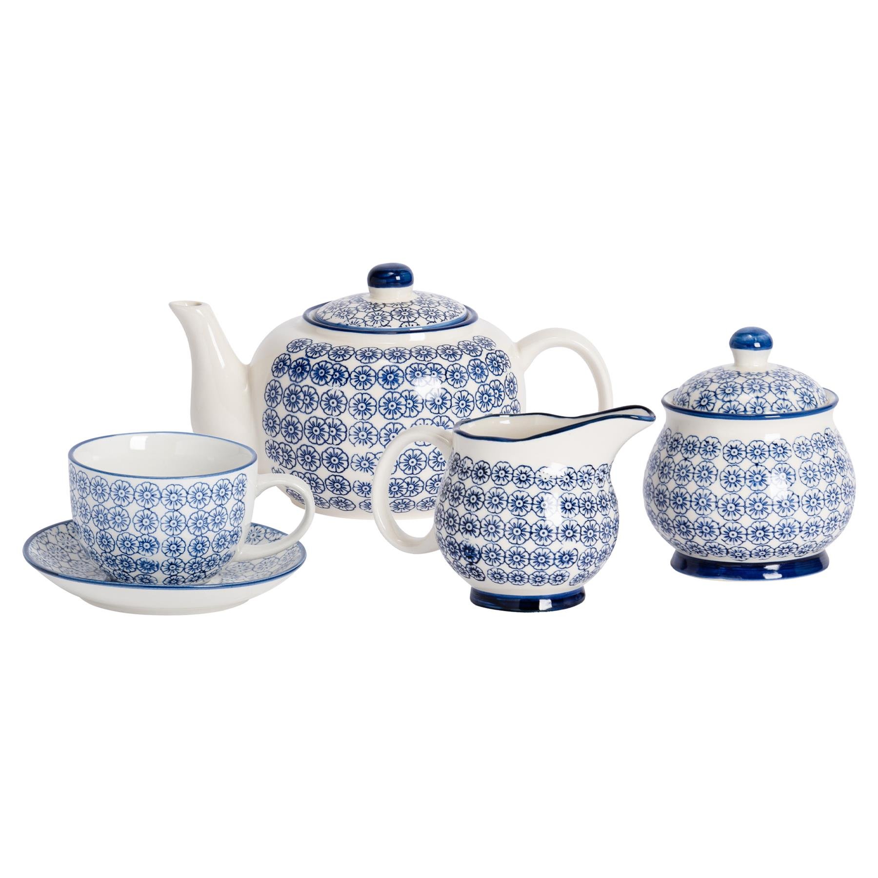 Nicola Spring 15 Piece Hand-Printed Tea Set - Navy - Image 1