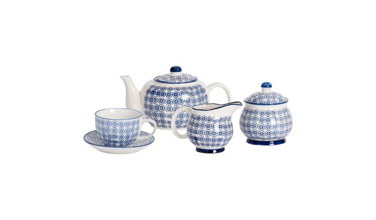 Nicola Spring 15 Piece Hand-Printed Tea Set - Navy