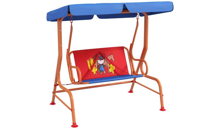 Outsunny 2 Seater Cowboy-Themed Adjustable Canopy Kids Swing Chair