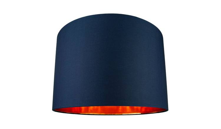 Happy Homewares Midnight Blue Cotton with Shiny Copper Inner Lampshade - 40cm