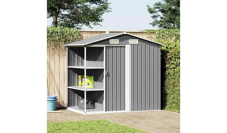 Walplus Iron Garden Shed with Rack - Light Grey - 205 x 130 x 183 cm