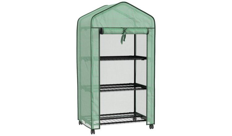 Outsunny 3 Tier Wheeled Mini Greenhouse - Green