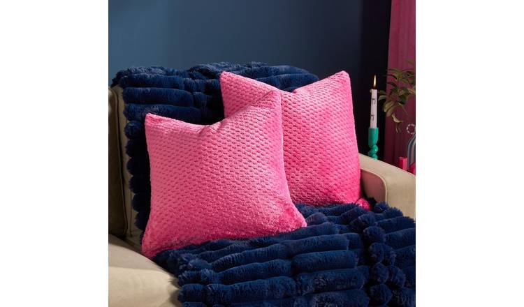 OHS 2 Pack Waffle Fleece Cushion Covers 45 x 45cm - Hot Pink