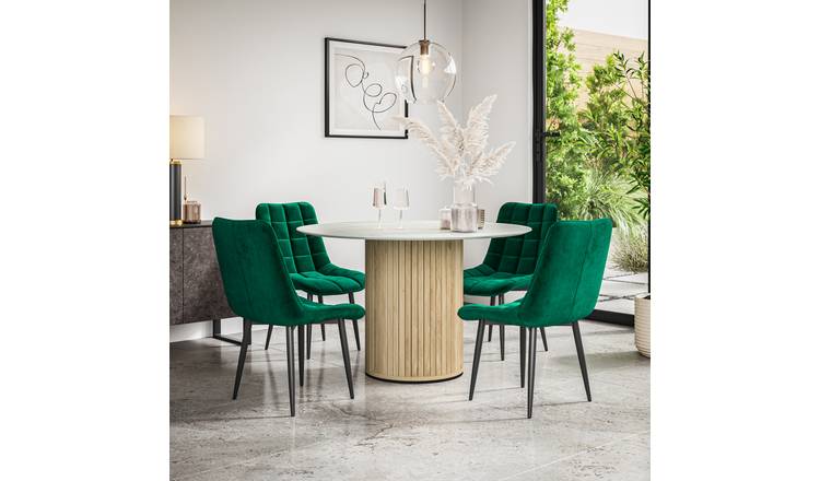 Furniture Online Arlo Nova Marble Top w Oak Legs Dining Table & 4 Green Chairs