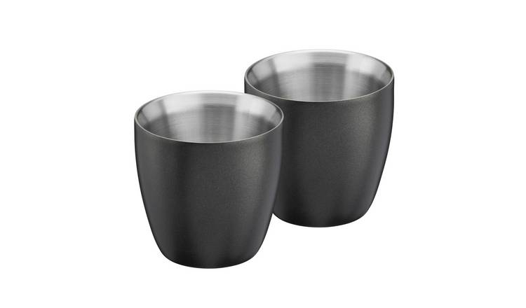 Cooks Professional Set of 2 S-Steel Insulated Espresso Coffee Cups 90ml - Black