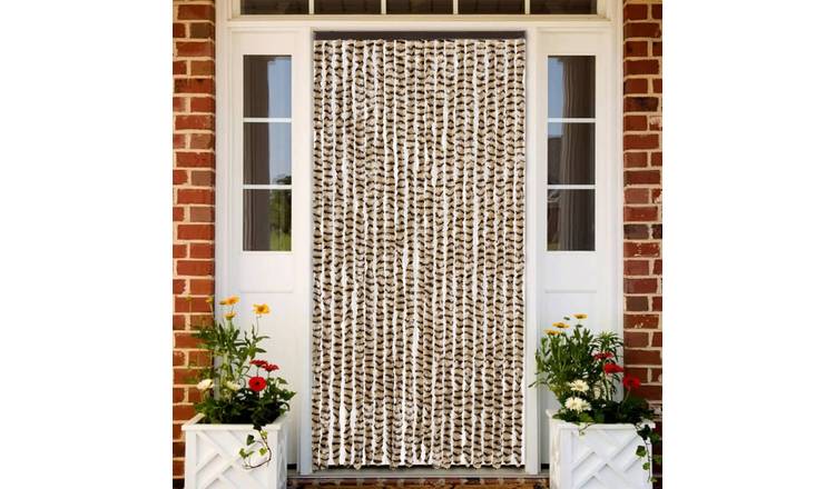 Walplus Chenille Fly Door Curtain - Beige and Brown - 90 x 200 cm
