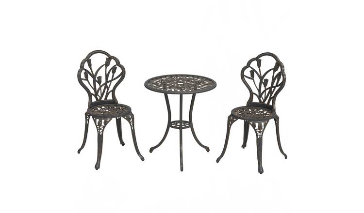 Outsunny 2 Seater Aluminium Patio Bistro Set with Umbrella Hole - Bronze