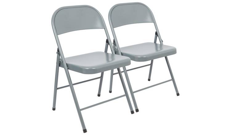 Harbour Housewares Metal Folding Chairs - Matt Grey - Pack of 2