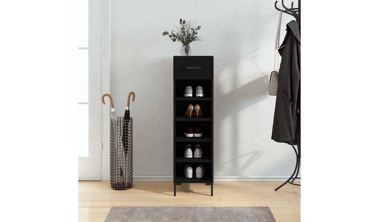 Walplus Engineered Wood Shoe Rack - Black - 30 x 35 x 105 cm