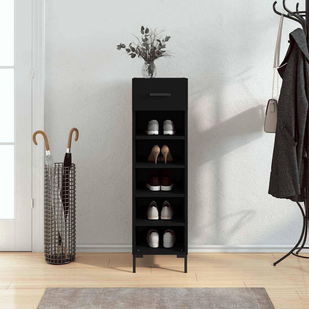 Walplus Engineered Wood Shoe Rack - Black - 30 x 35 x 105 cm - Image 1