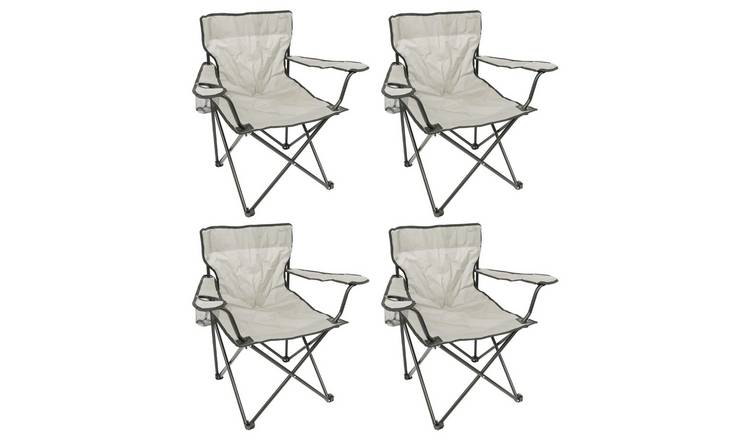 Harbour Housewares Folding Canvas Camping Chairs - Matt Black/Beige - Pack of 4