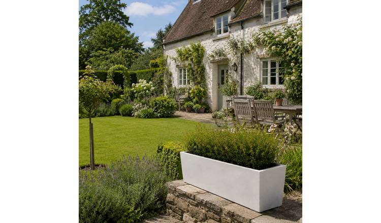 Fargro Home and Garden 89L Polystone Wide Rectangular Planter - Stone White