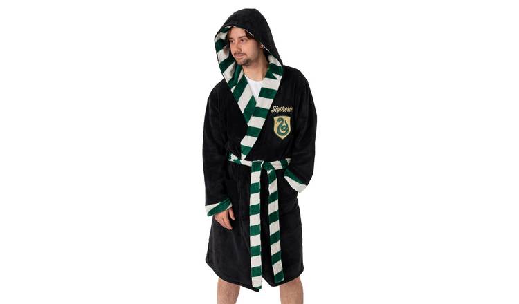 Harry Potter Slytherin Adult Small Unisex Hooded Bathrobe - Black